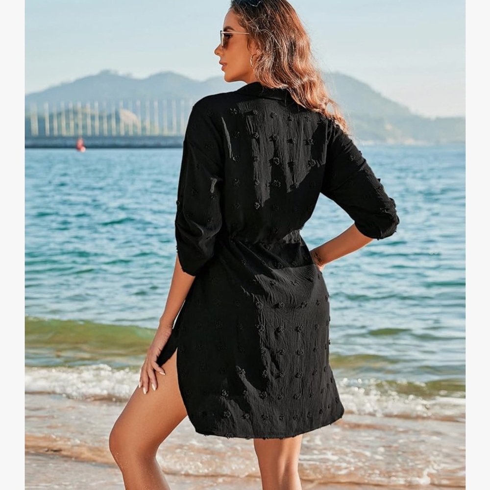 Women's Black Swiss Dot Swim Coverup - Picture 4 of 10